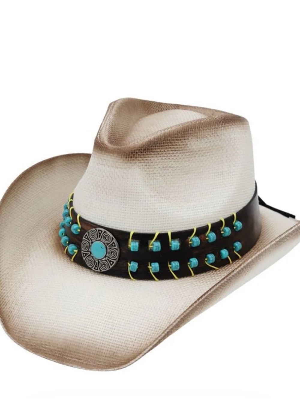 Women’s Western Straw Hat with Turquoise Beaded Band